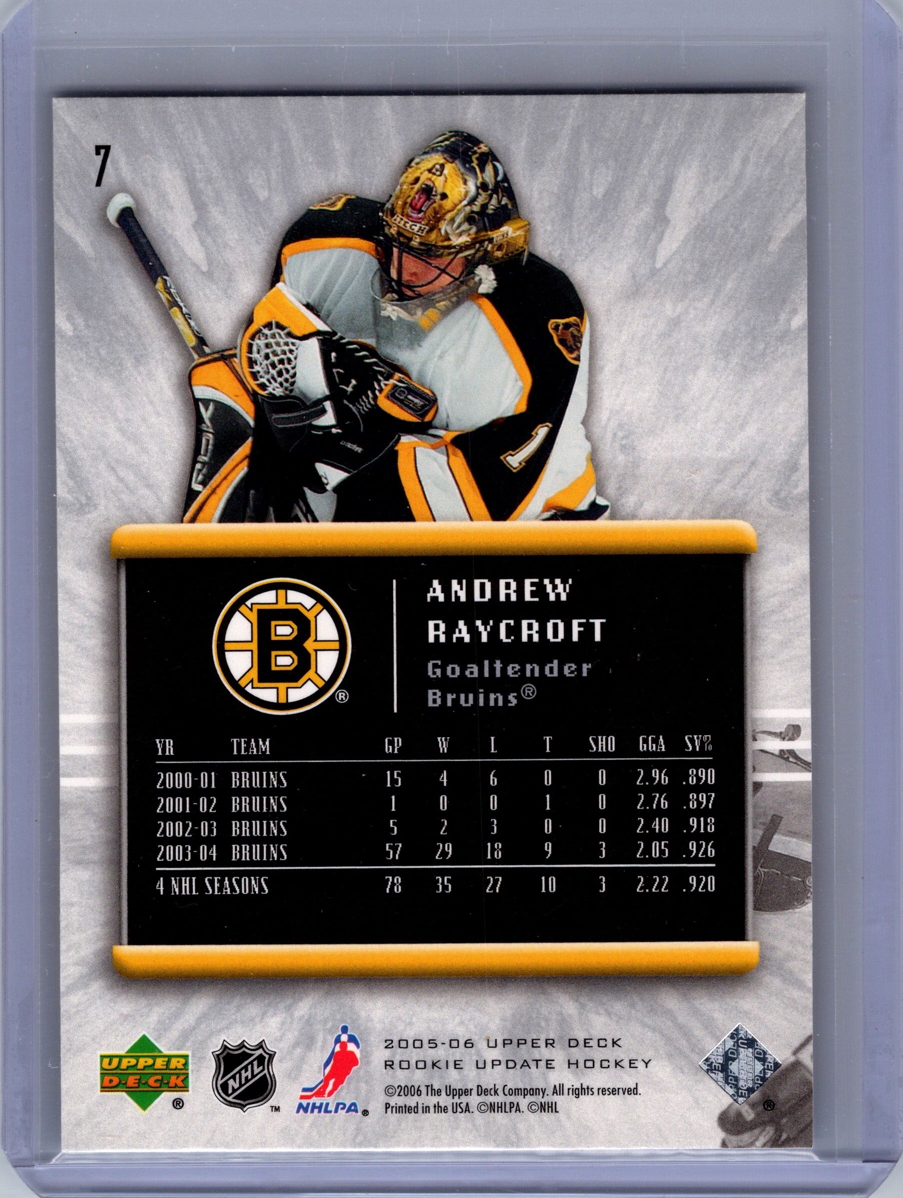 2005-06 Upper Deck Rookie Update #7 Andrew Raycroft