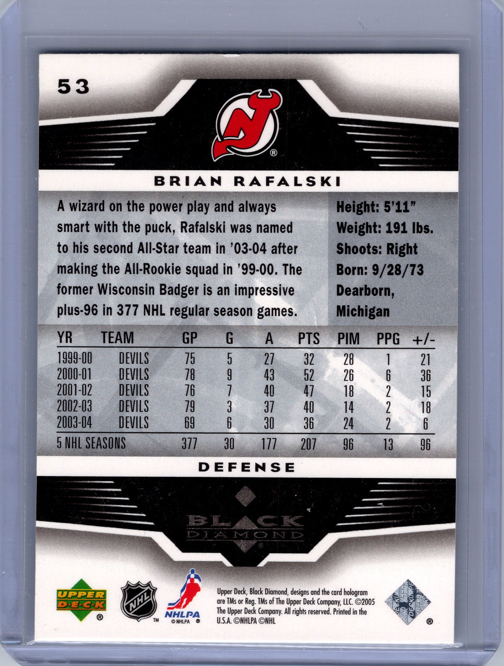 2005-06 Upper Deck Black Diamond #53 Brian Rafalski