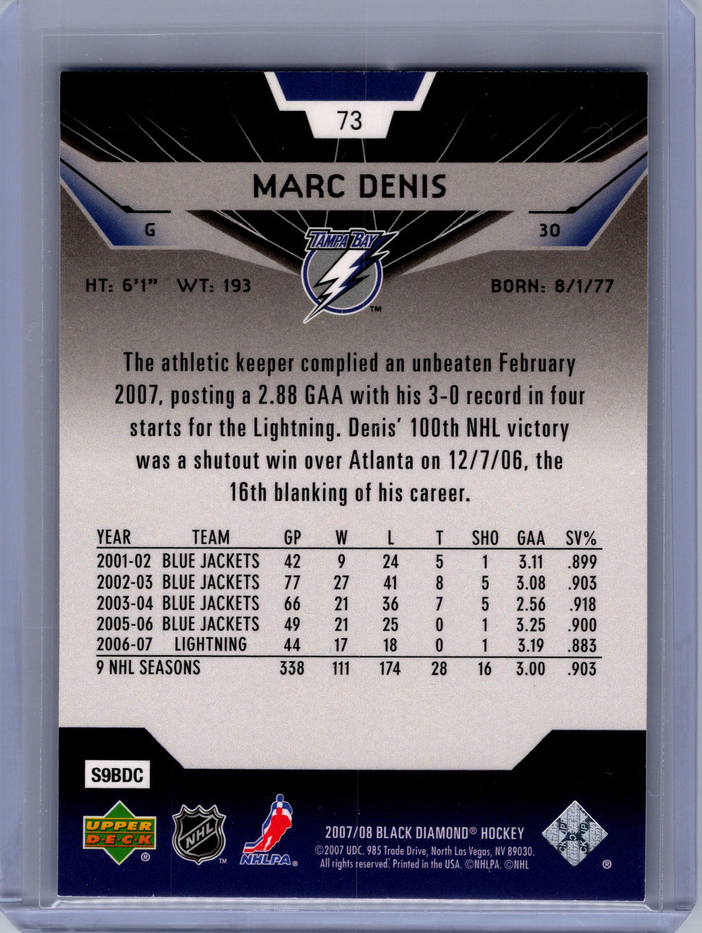 2007-08 Upper Deck Black Diamond #73 Marc Denis