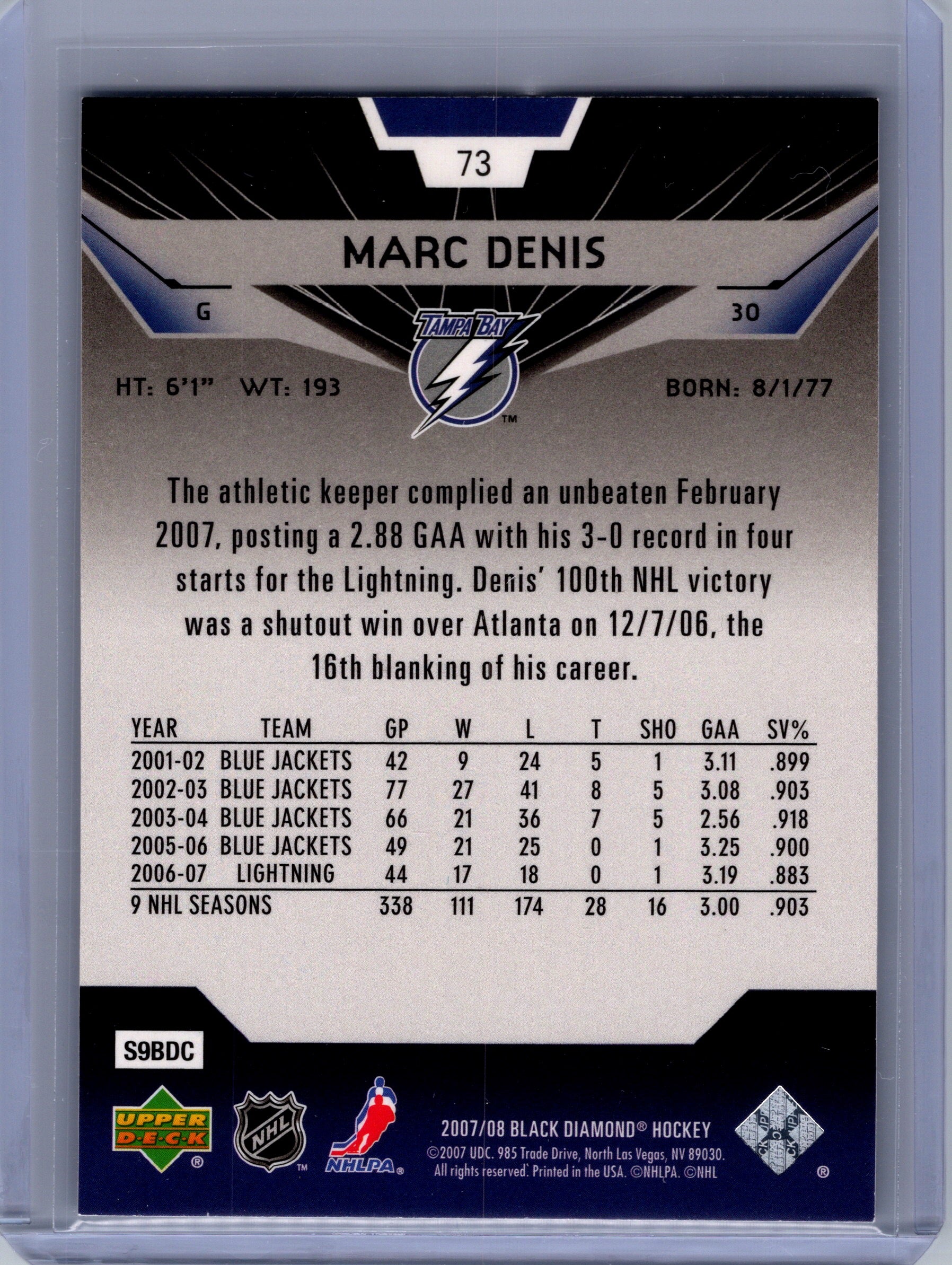 2007-08 Upper Deck Black Diamond #73 Marc Denis