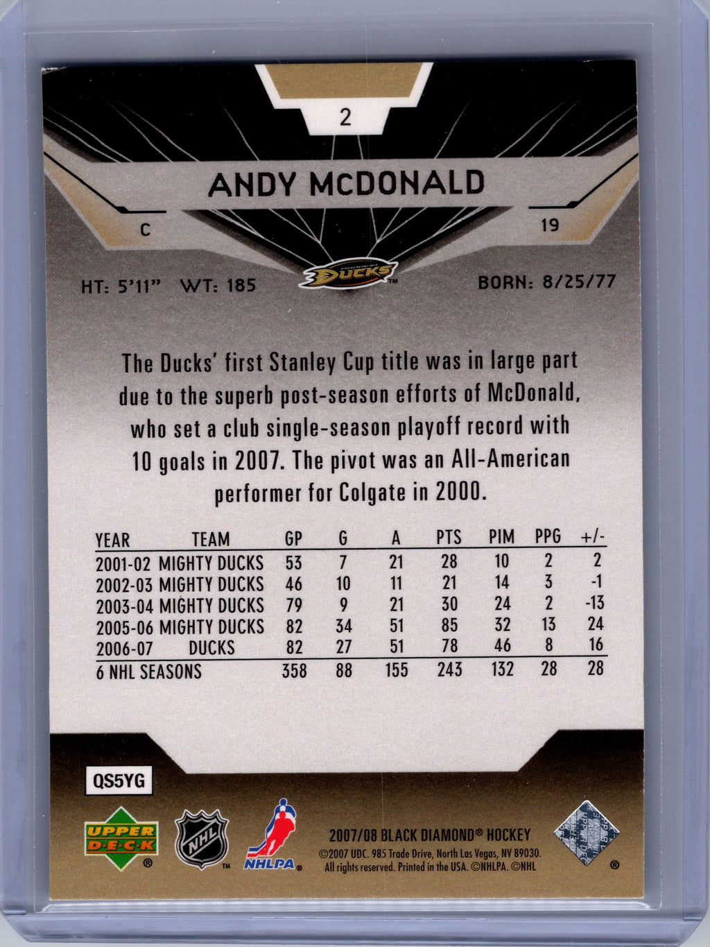 2007-08 Upper Deck Black Diamond #2 Andy McDonald