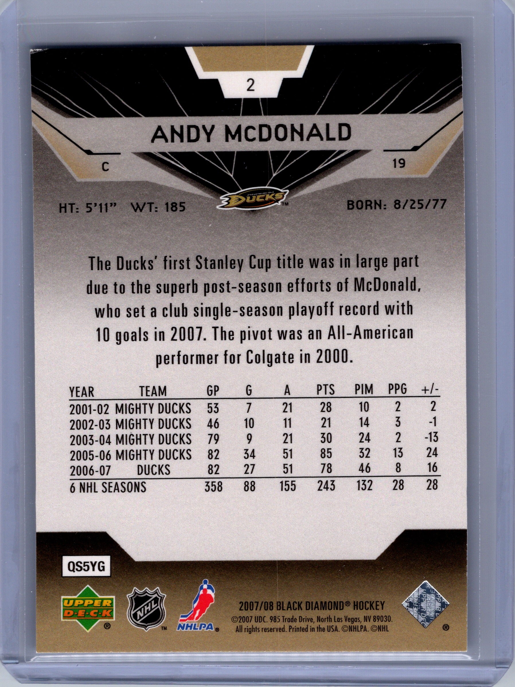 2007-08 Upper Deck Black Diamond #2 Andy McDonald