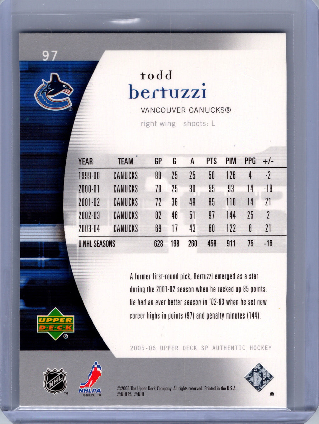2005-06 SP Authentic #97 Todd Bertuzzi