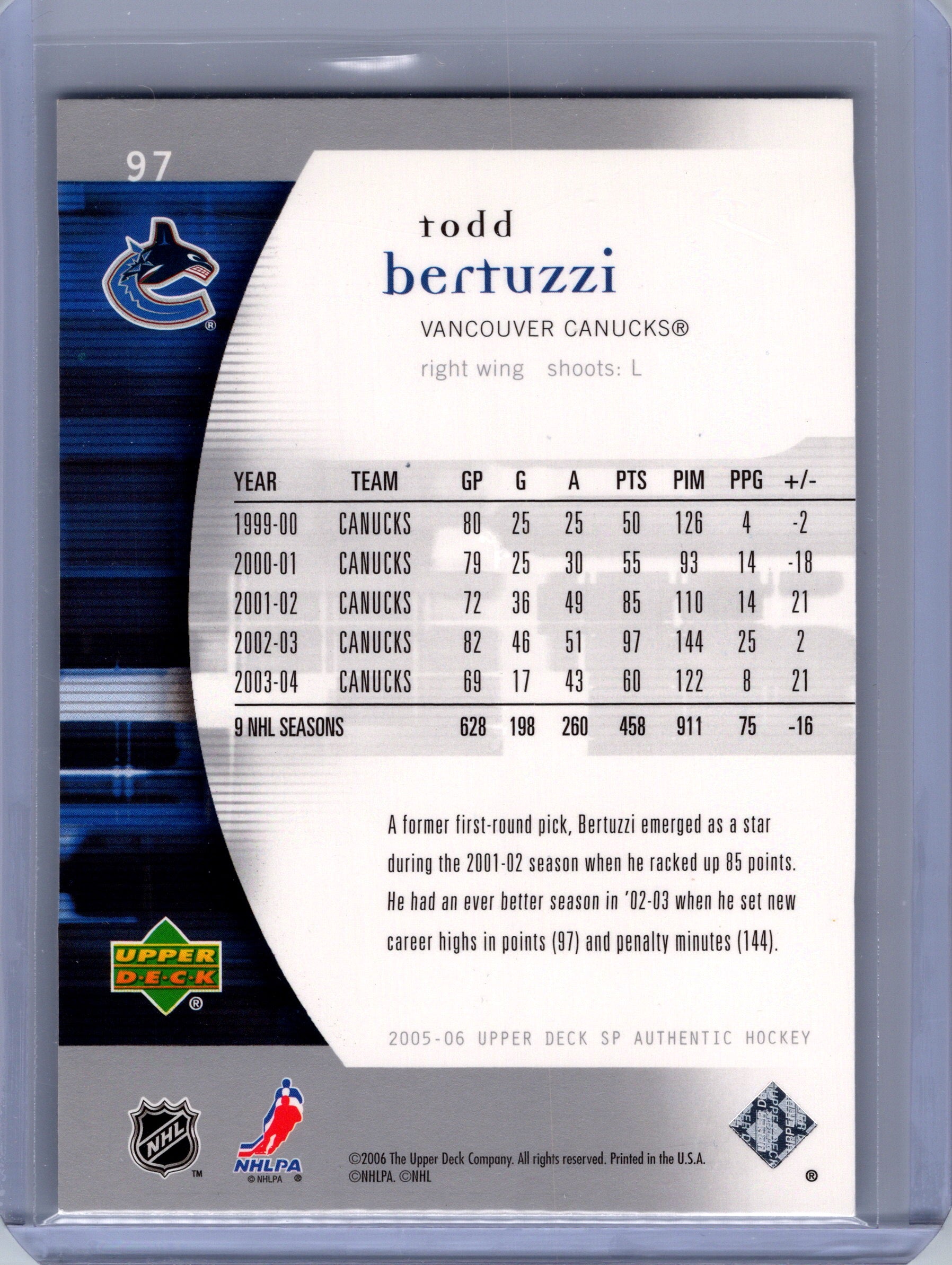2005-06 SP Authentic #97 Todd Bertuzzi