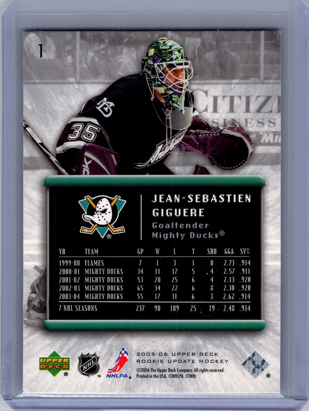 2005-06 Upper Deck Rookie Update #1 Jean-Sebastien Giguere