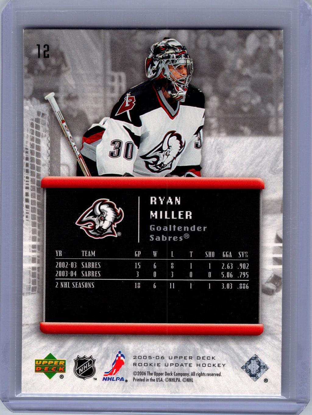 2005-06 Upper Deck Rookie Update #12 Ryan Miller