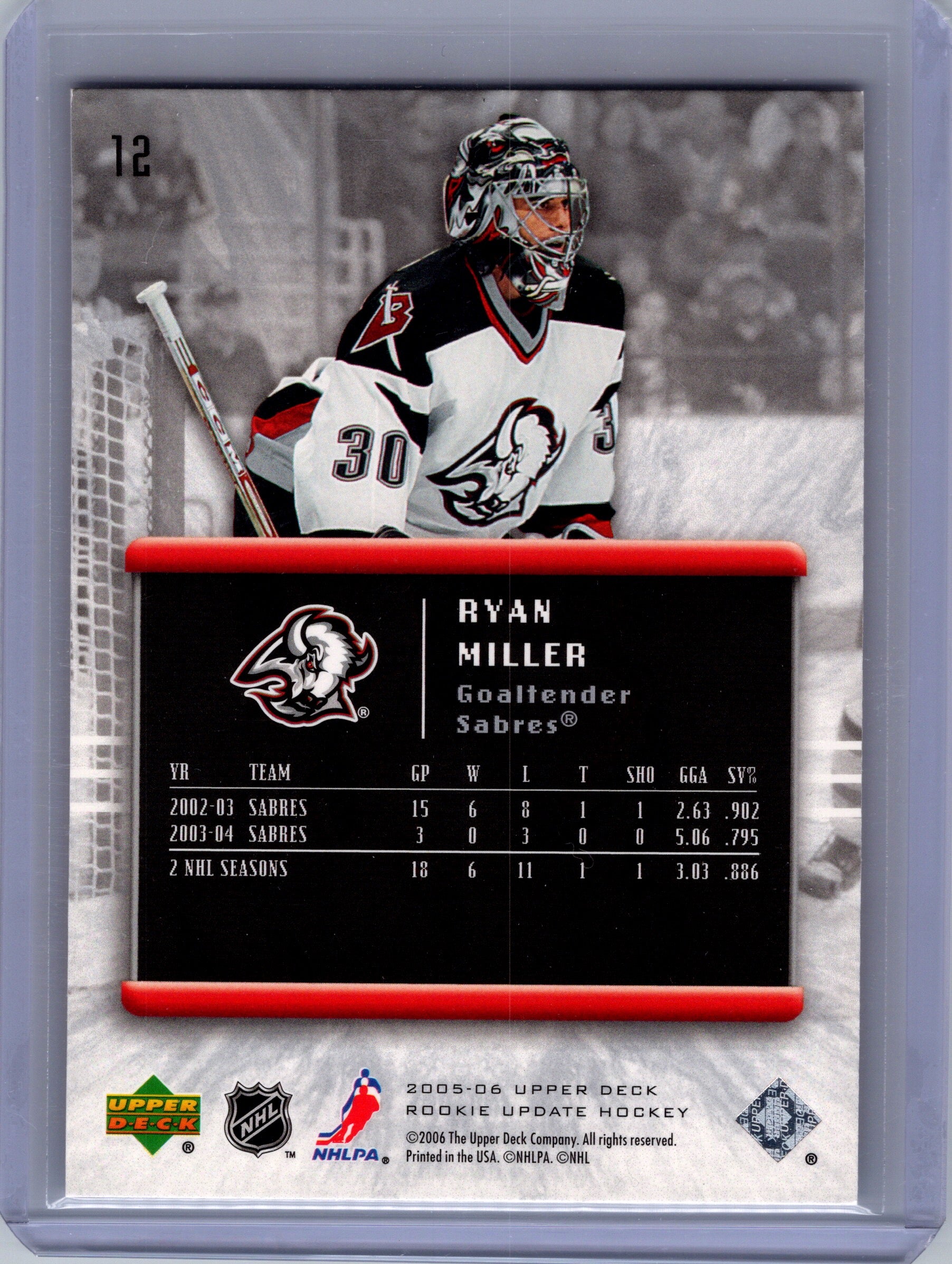 2005-06 Upper Deck Rookie Update #12 Ryan Miller