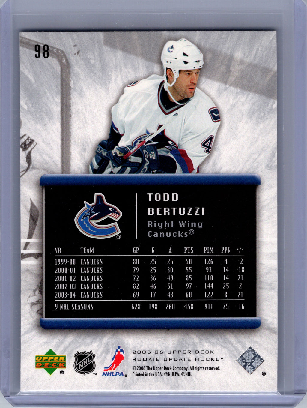 2005-06 Upper Deck Rookie Update #98 Todd Bertuzzi