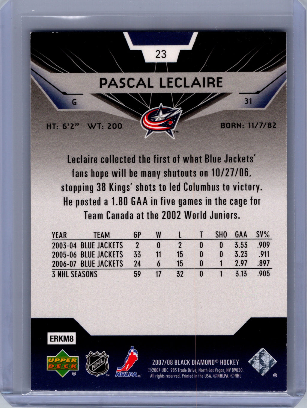 2007-08 Upper Deck Black Diamond #23 Pascal Leclaire