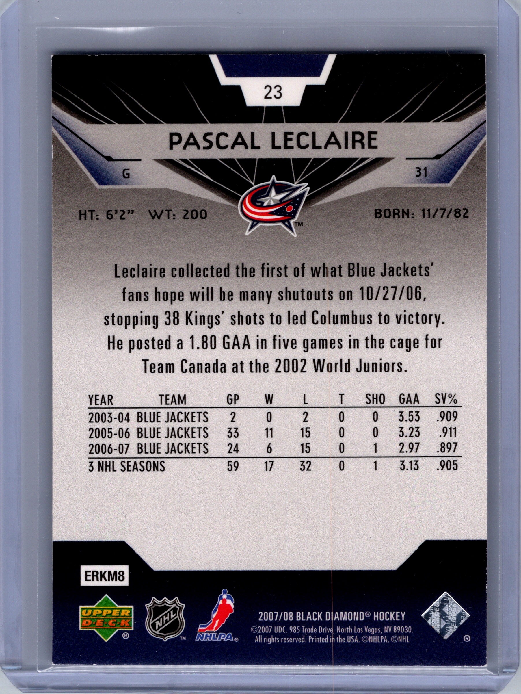 2007-08 Upper Deck Black Diamond #23 Pascal Leclaire