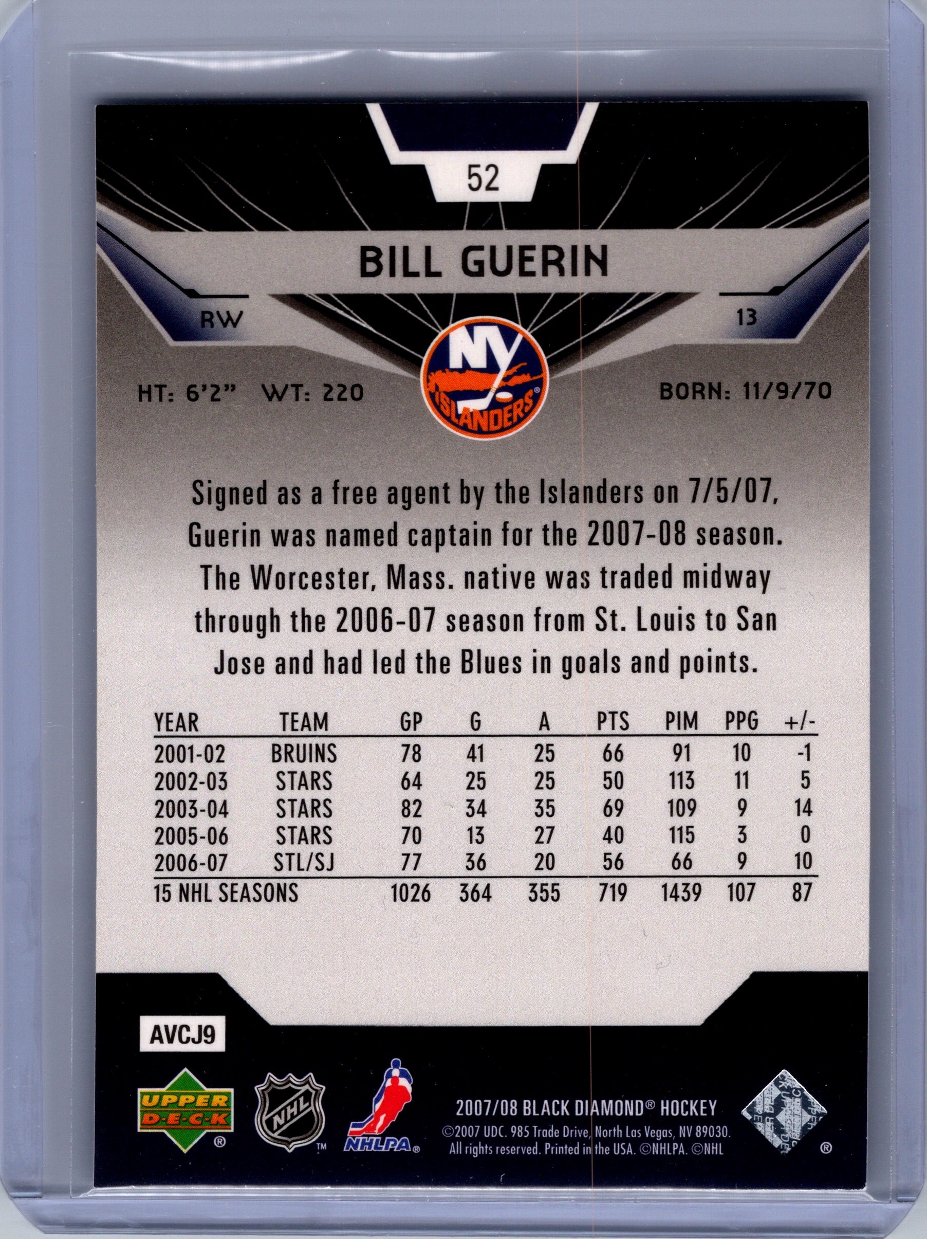 2007-08 Upper Deck Black Diamond #52 Bill Guerin