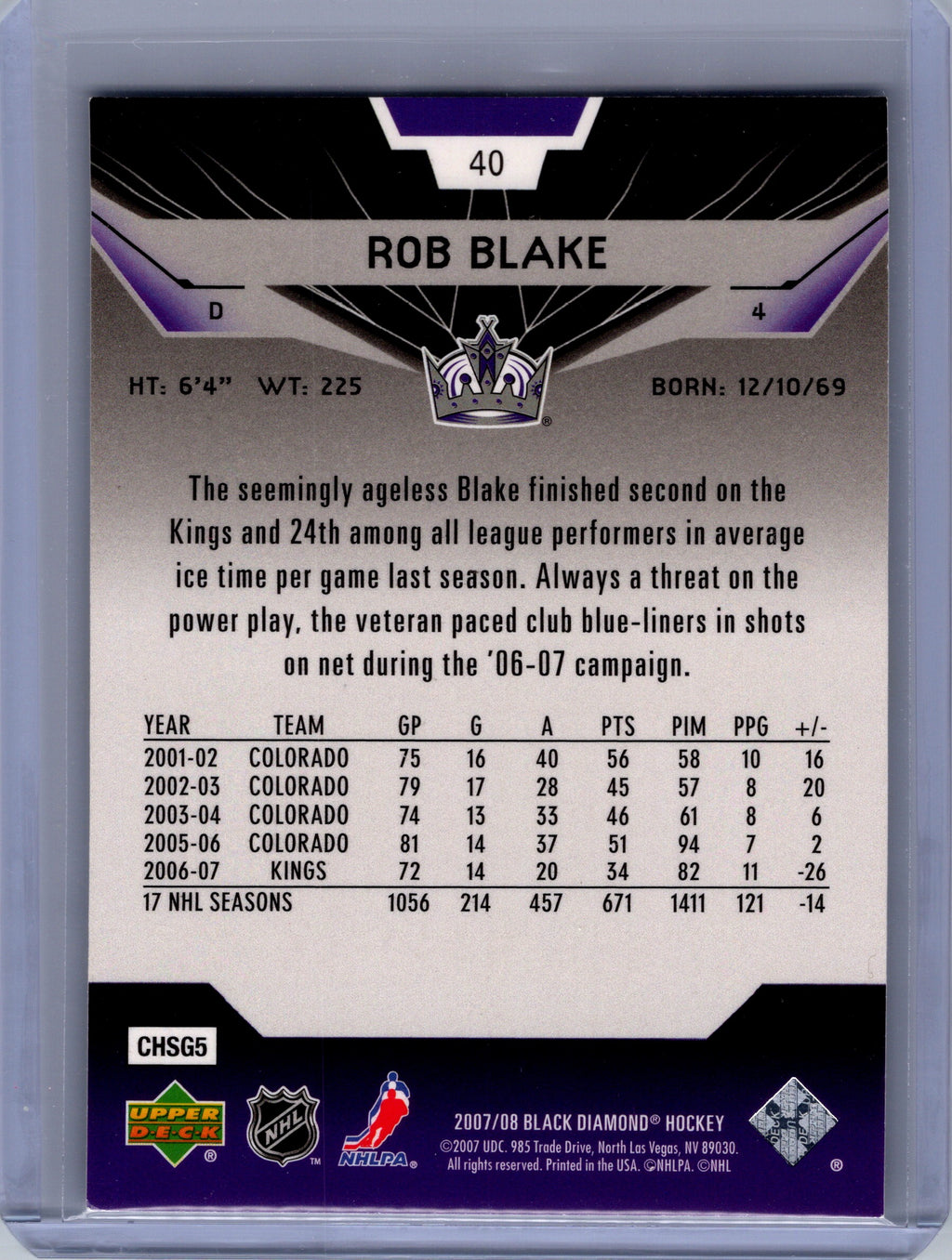 2007-08 Upper Deck Black Diamond #40 Rob Blake