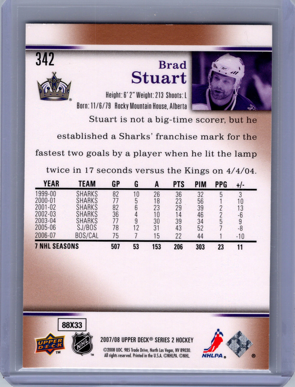 2007-08 Upper Deck #342 Brad Stuart