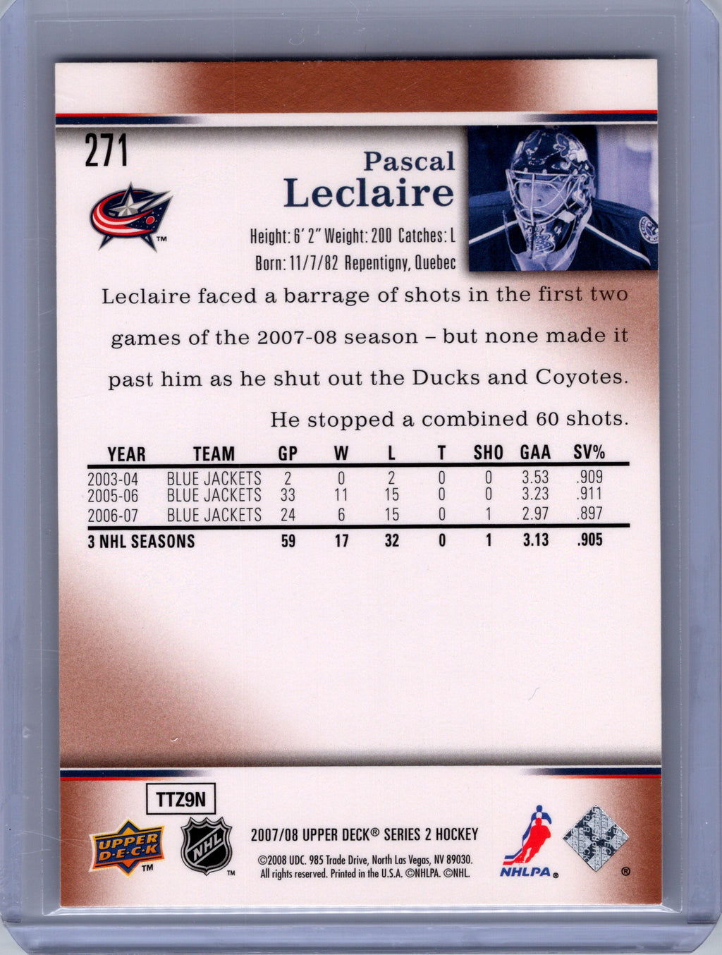 2007-08 Upper Deck #271 Pascal Leclaire
