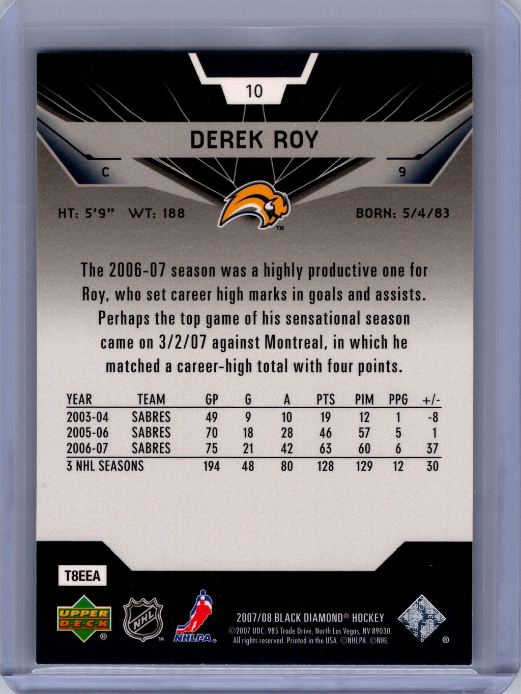 2007-08 Black Diamond #10 Derek Roy