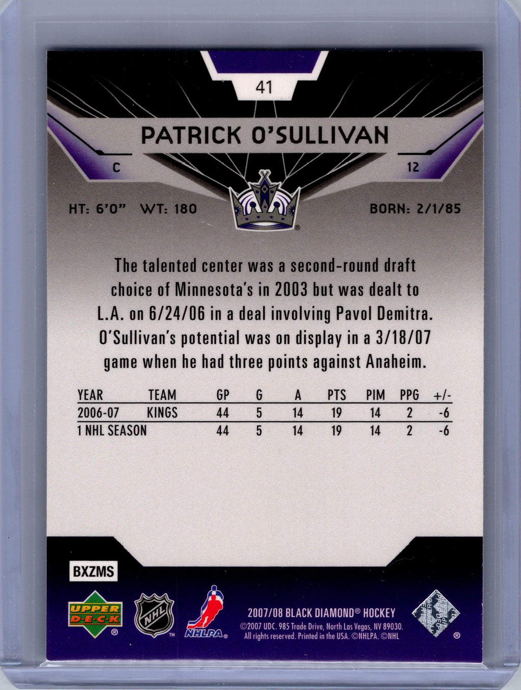2007-08 Upper Deck Black Diamond #41 Patrick O'Sullivan