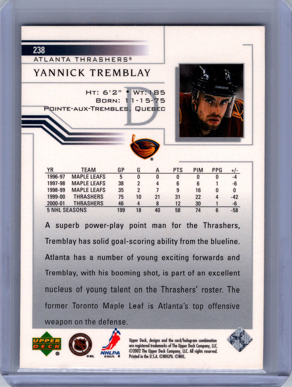 2001-02 Upper Deck #238 Yannick Tremblay