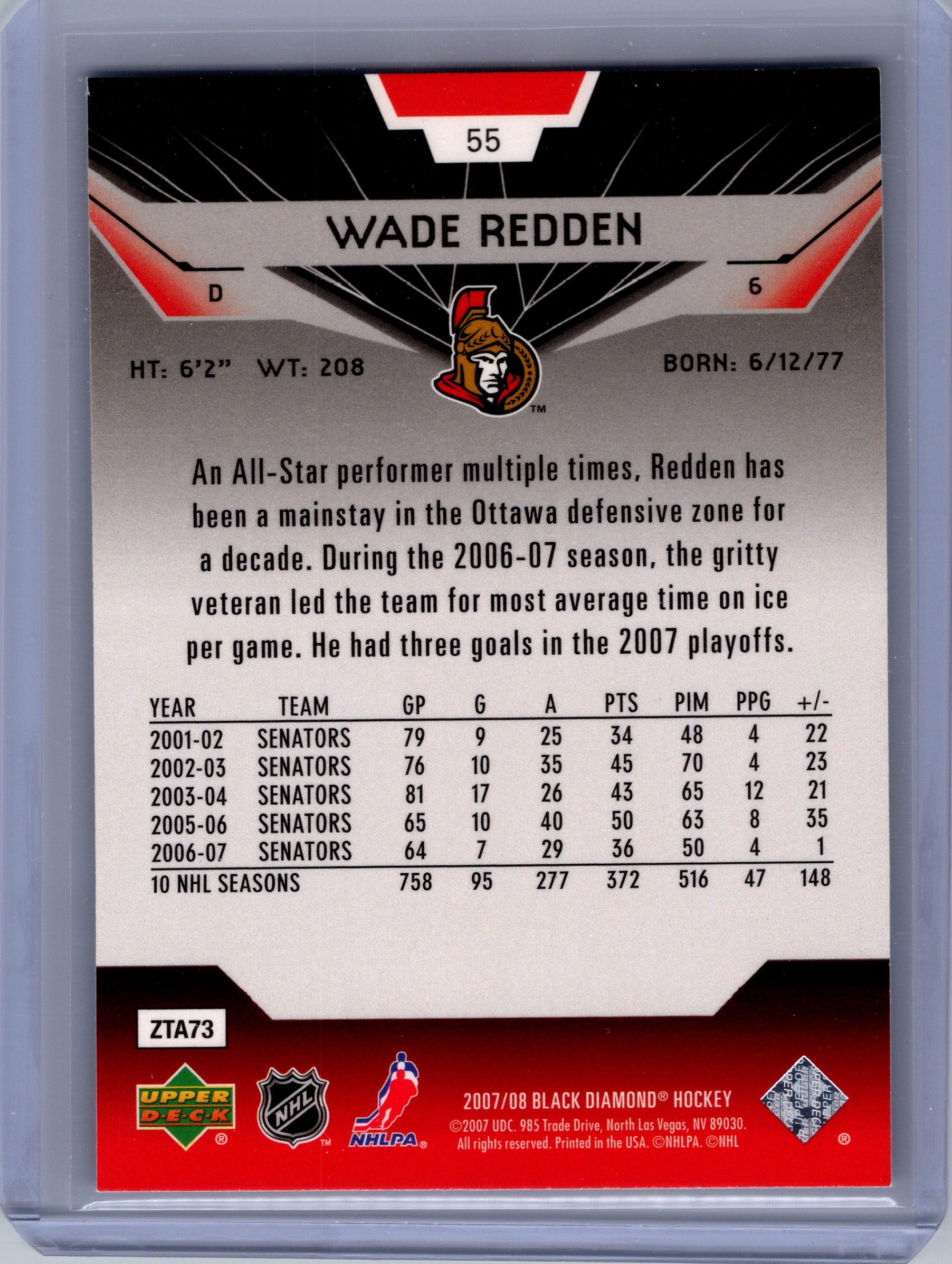 2007-08 Upper Deck Black Diamond #55 Wade Redden