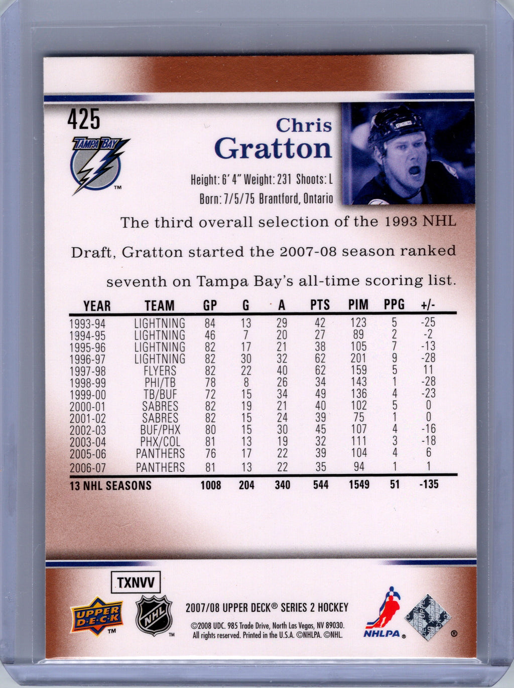 2007-08 Upper Deck #425 Chris Gratton
