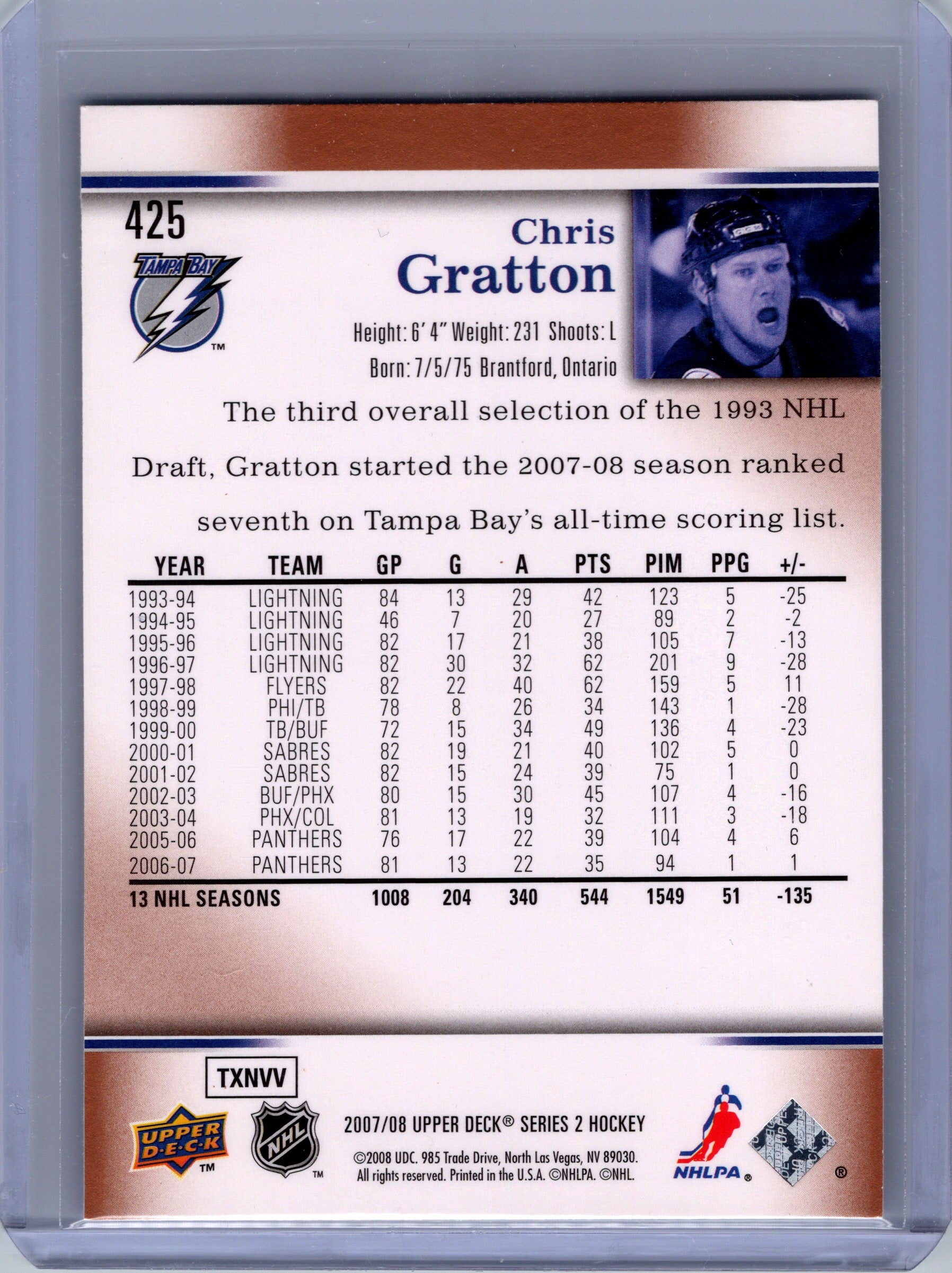 2007-08 Upper Deck #425 Chris Gratton