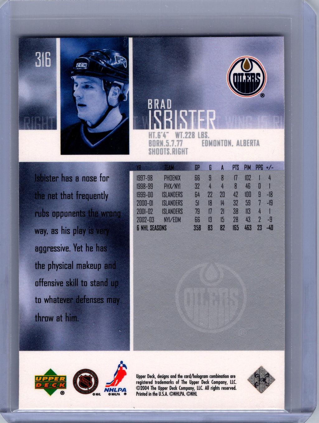 2003-04 Upper Deck #316 Brad Isbister