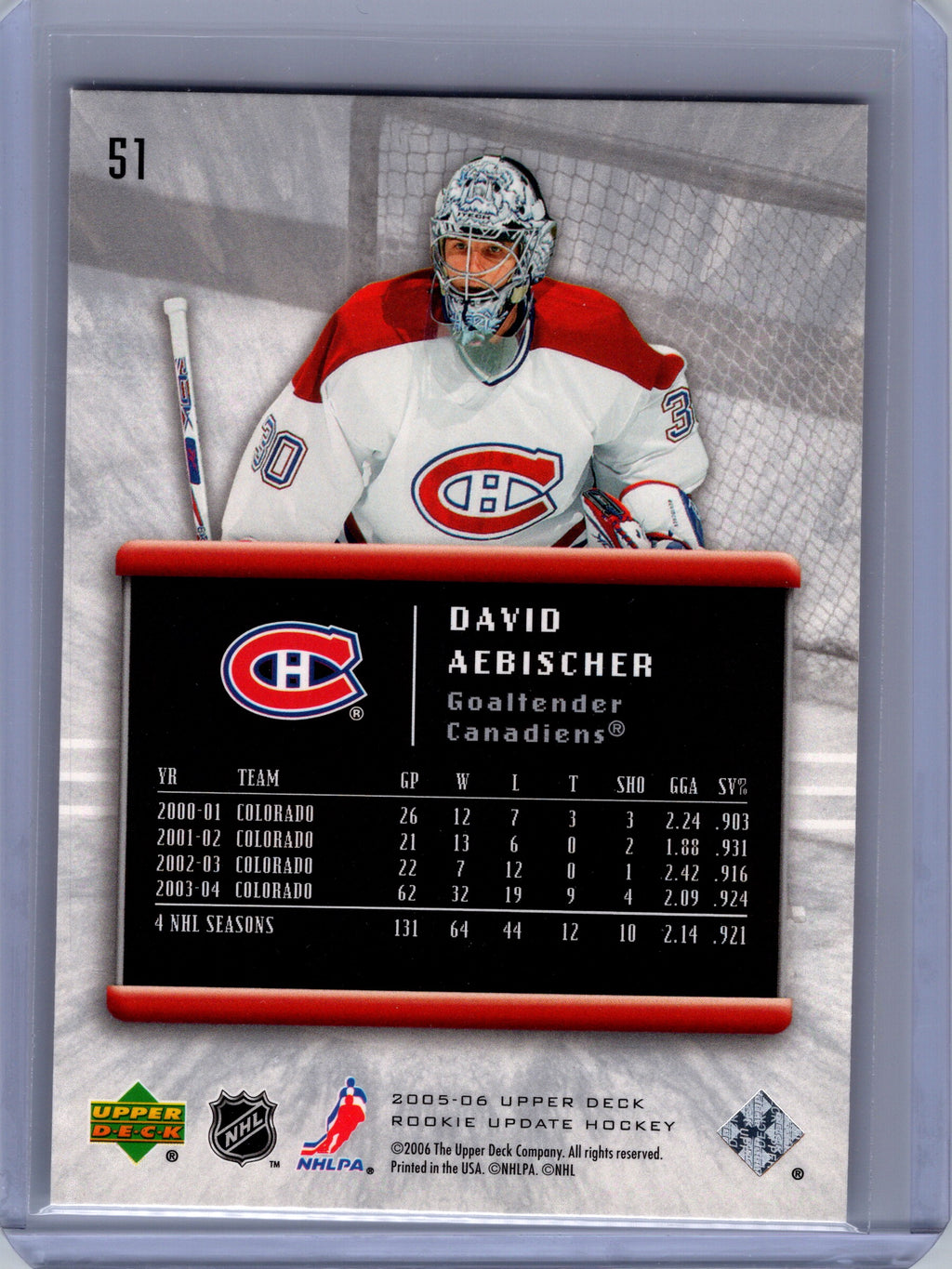 2005-06 Upper Deck Rookie Update #51 David Aebischer