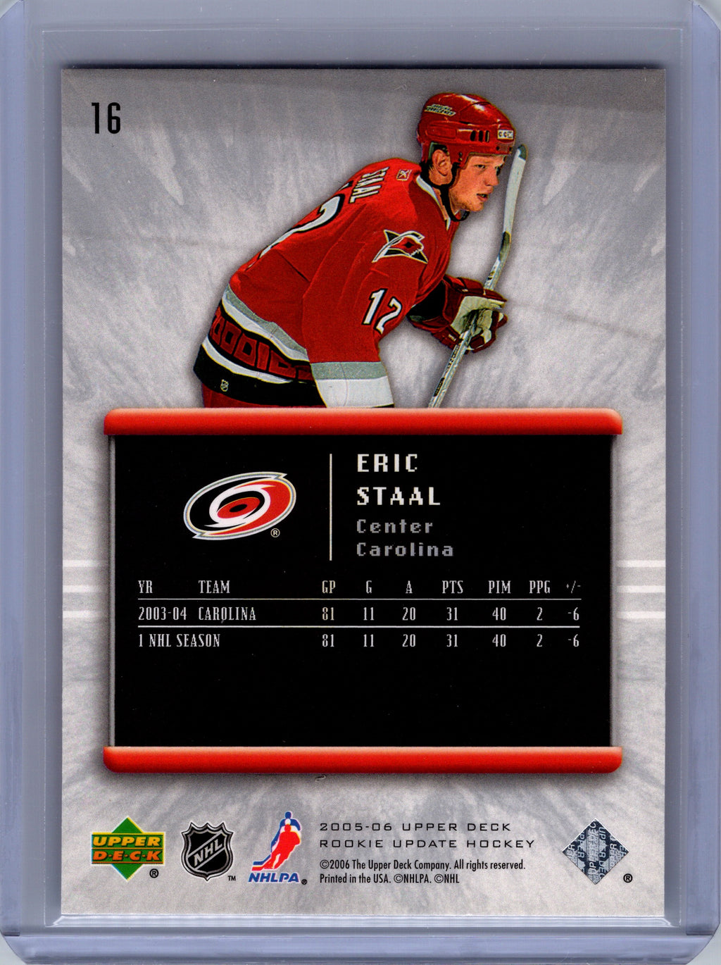 2005-06 Upper Deck Rookie Update #16 Eric Staal