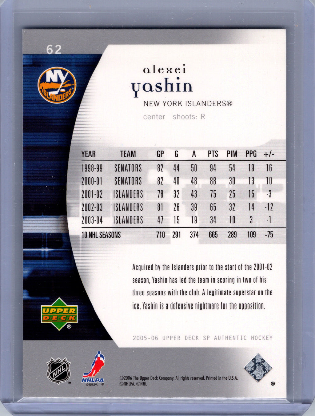 2005-06 SP Authentic #62 Alexei Yashin