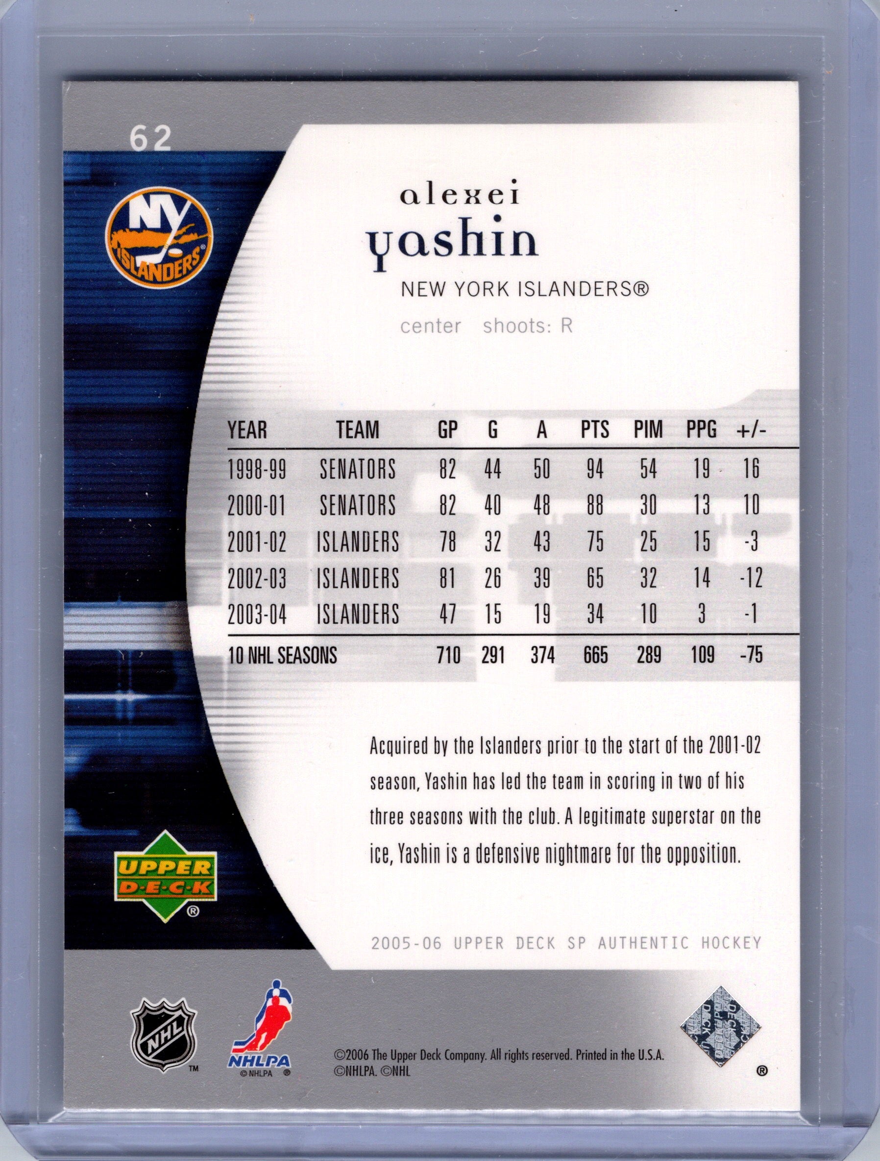 2005-06 SP Authentic #62 Alexei Yashin