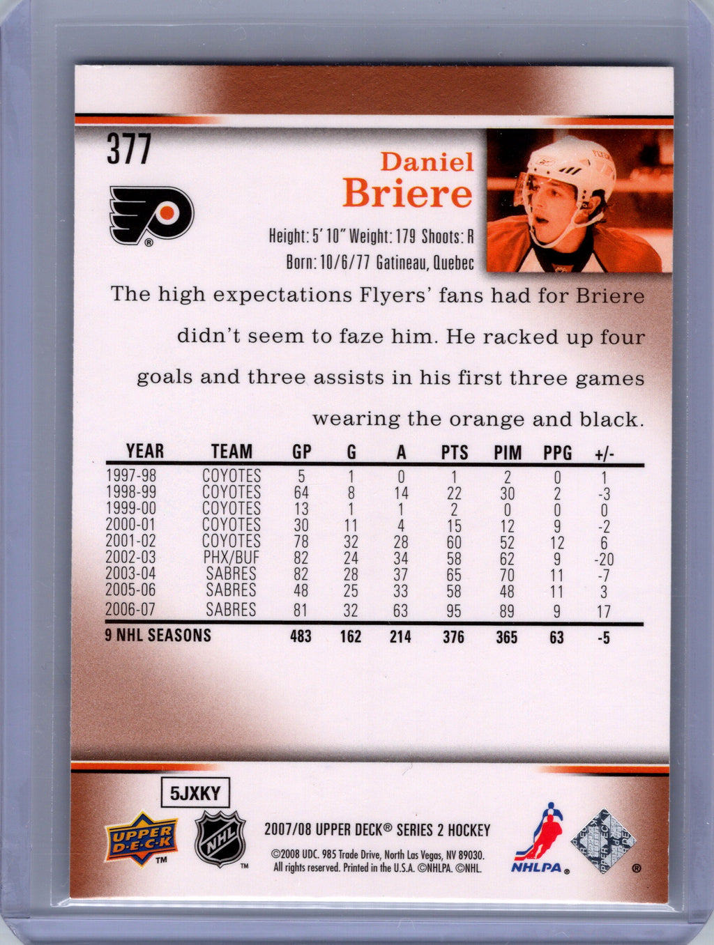 2007-08 Upper Deck #377 Daniel Briere