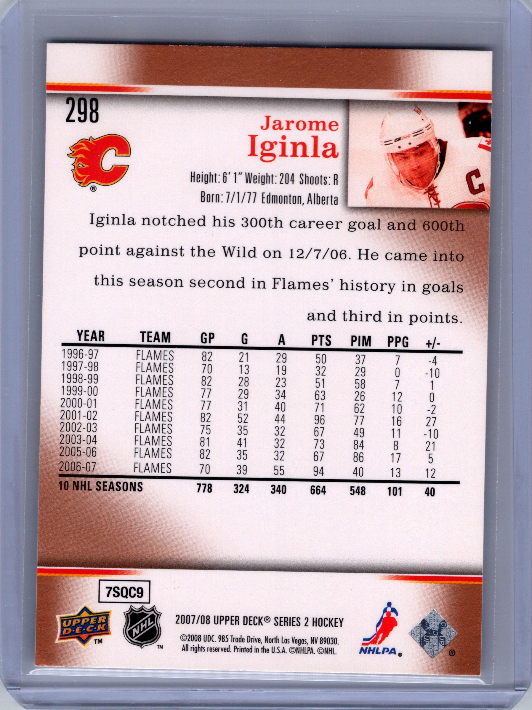 2007-08 Upper Deck #298 Jarome Iginla
