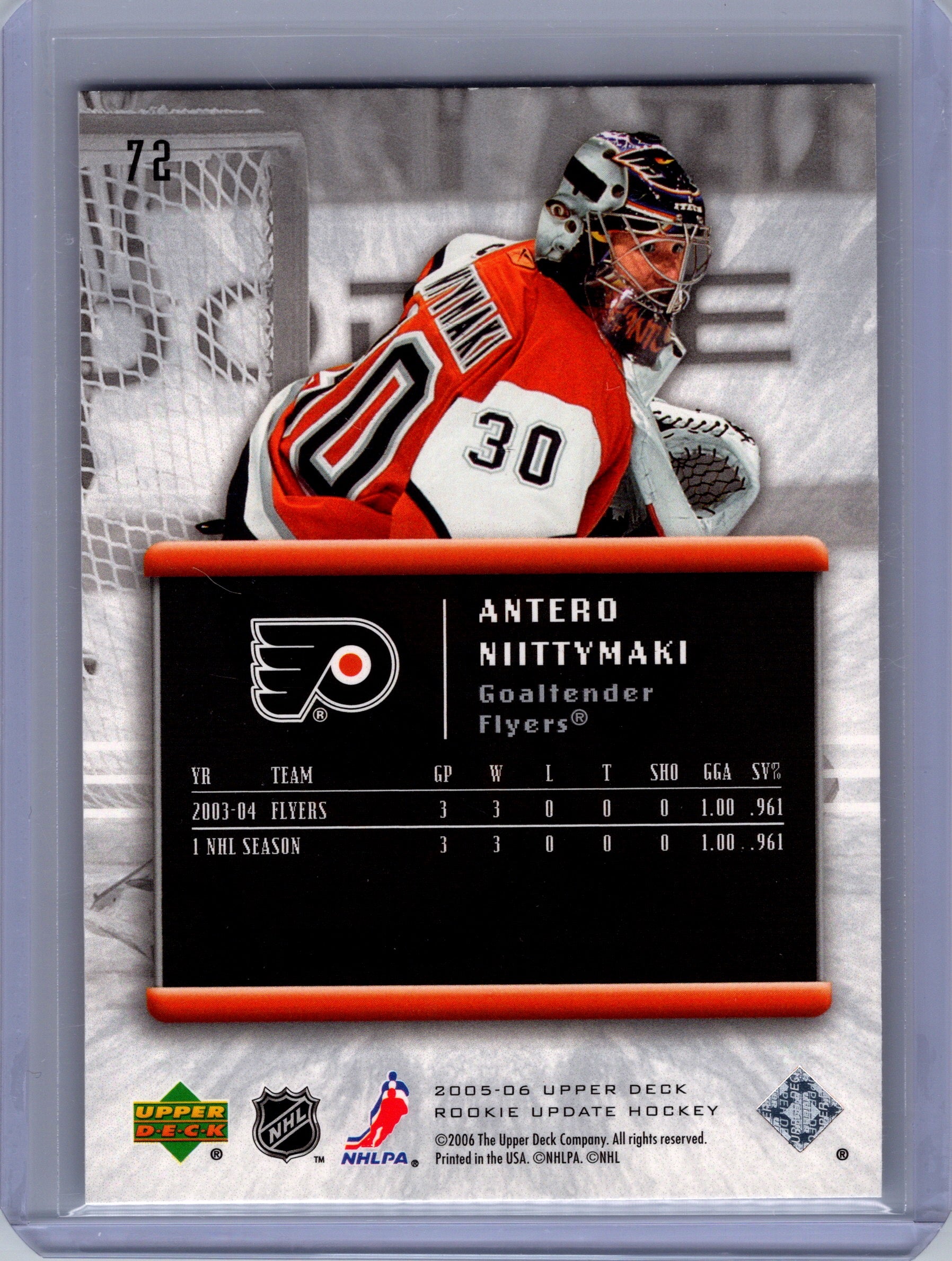2005-06 Upper Deck Rookie Update #72 Antero Niittymaki