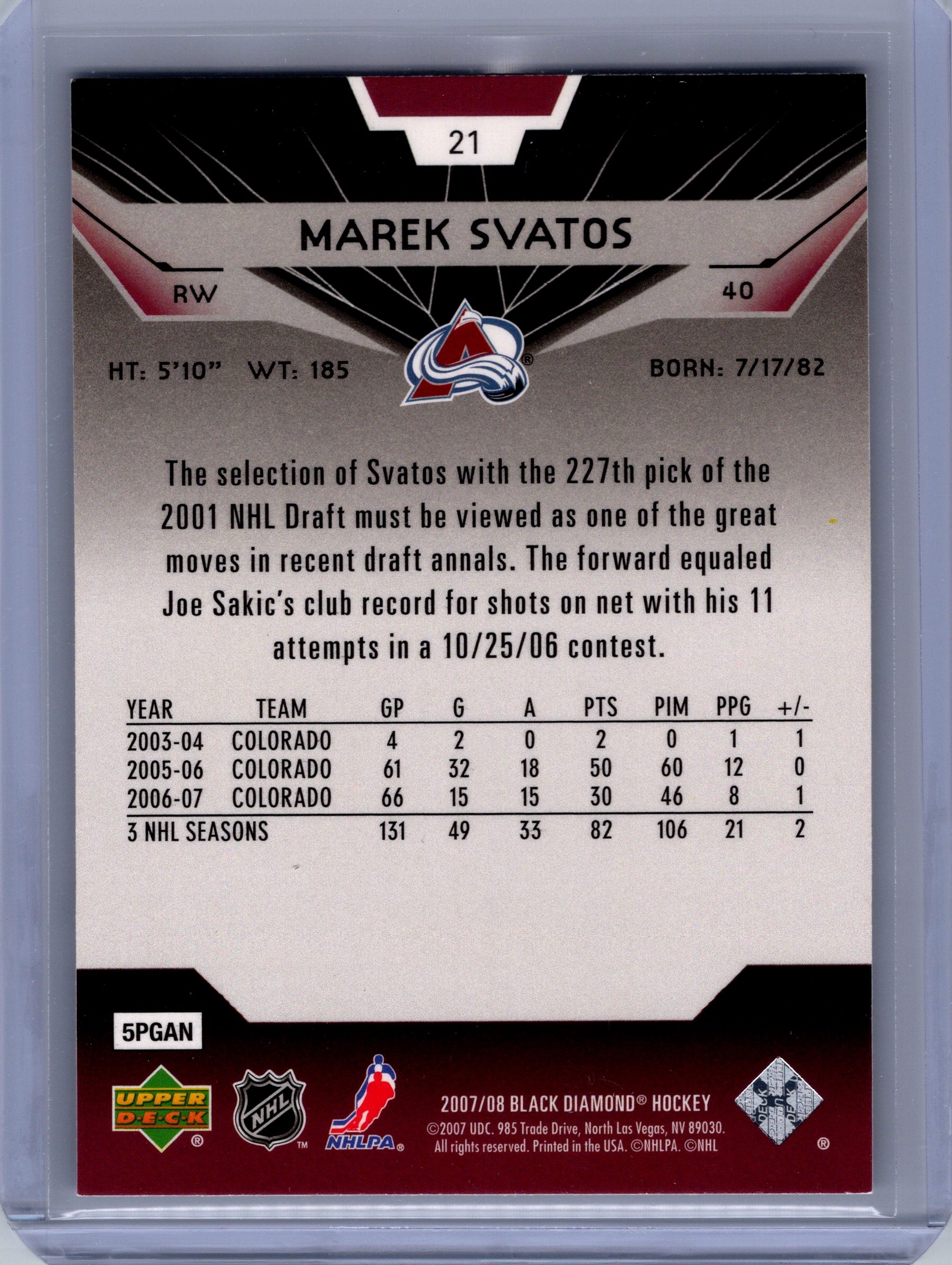 2007-08 Upper Deck Black Diamond #21 Marek Svatos