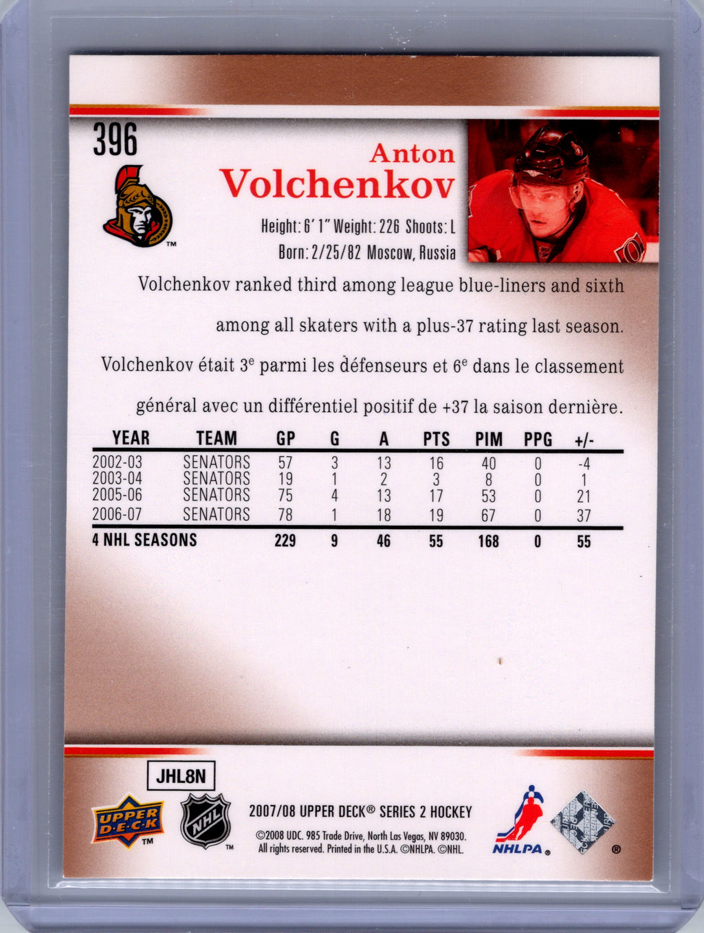 2007-08 Upper Deck #396 Anton Volchenkov
