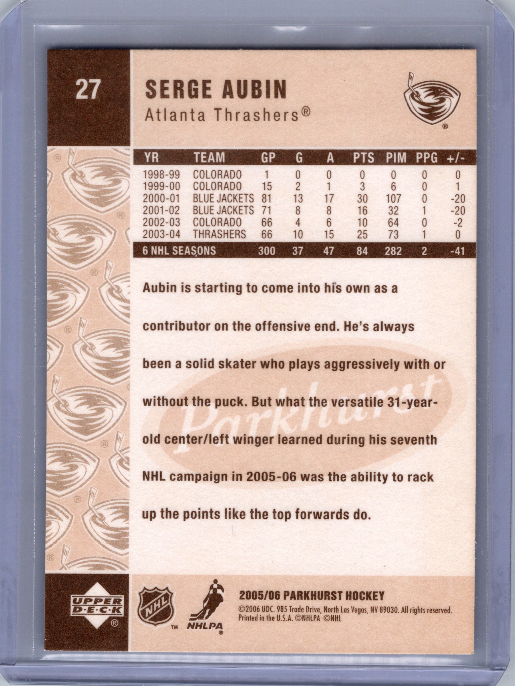 2005-06 Parkhurst #27 Serge Aubin