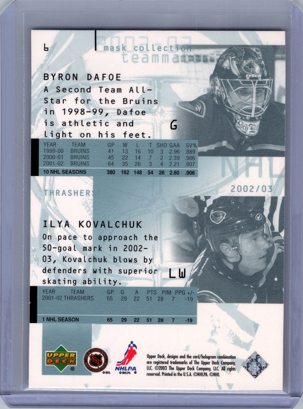 2002-03 Upper Deck Mask Collection #6 Ilya Kovalchuk / Byron Dafoe