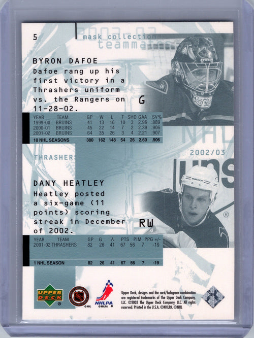2002-03 Upper Deck Mask Collection #5 Dany Heatley / Byron Dafoe