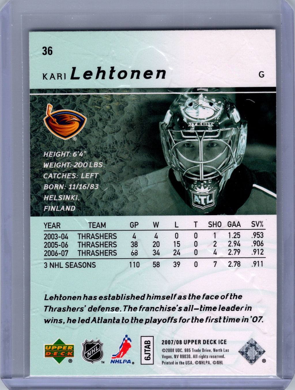 2007-08 Upper Deck Ice #36 Kari Lehtonen