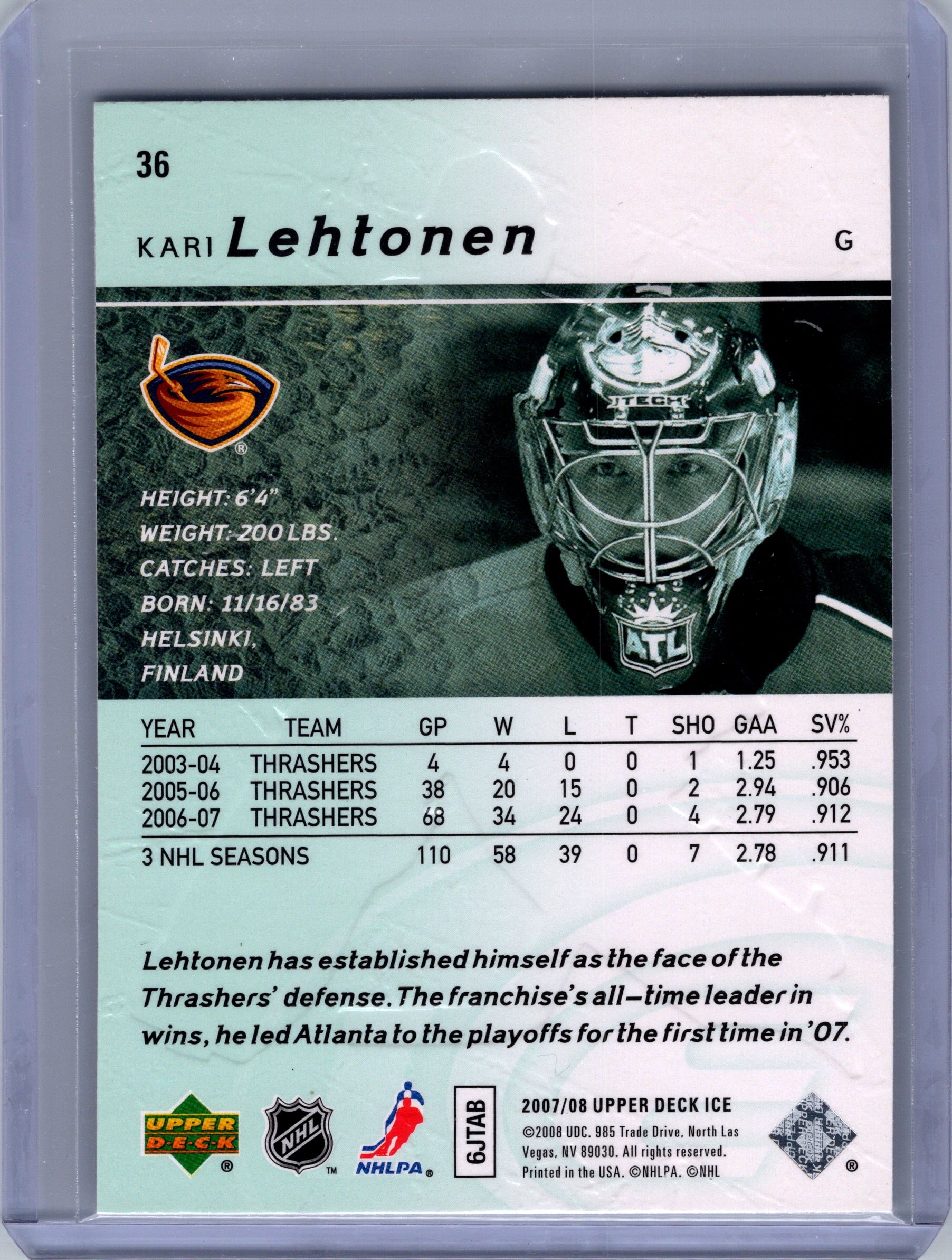 2007-08 Upper Deck Ice #36 Kari Lehtonen