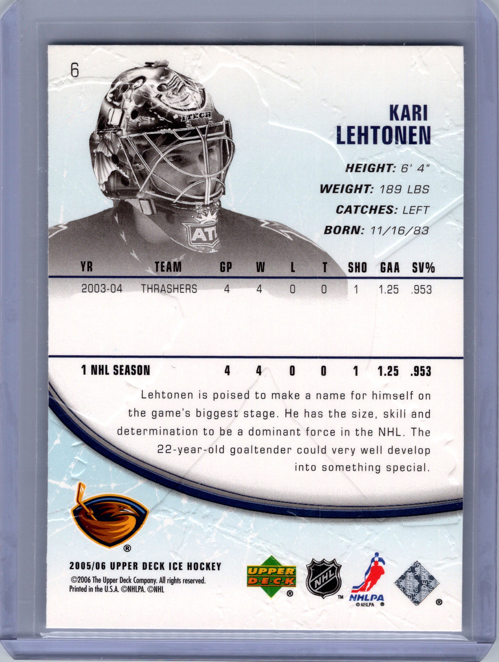 2005-06 Upper Deck Ice #6 Kari Lehtonen
