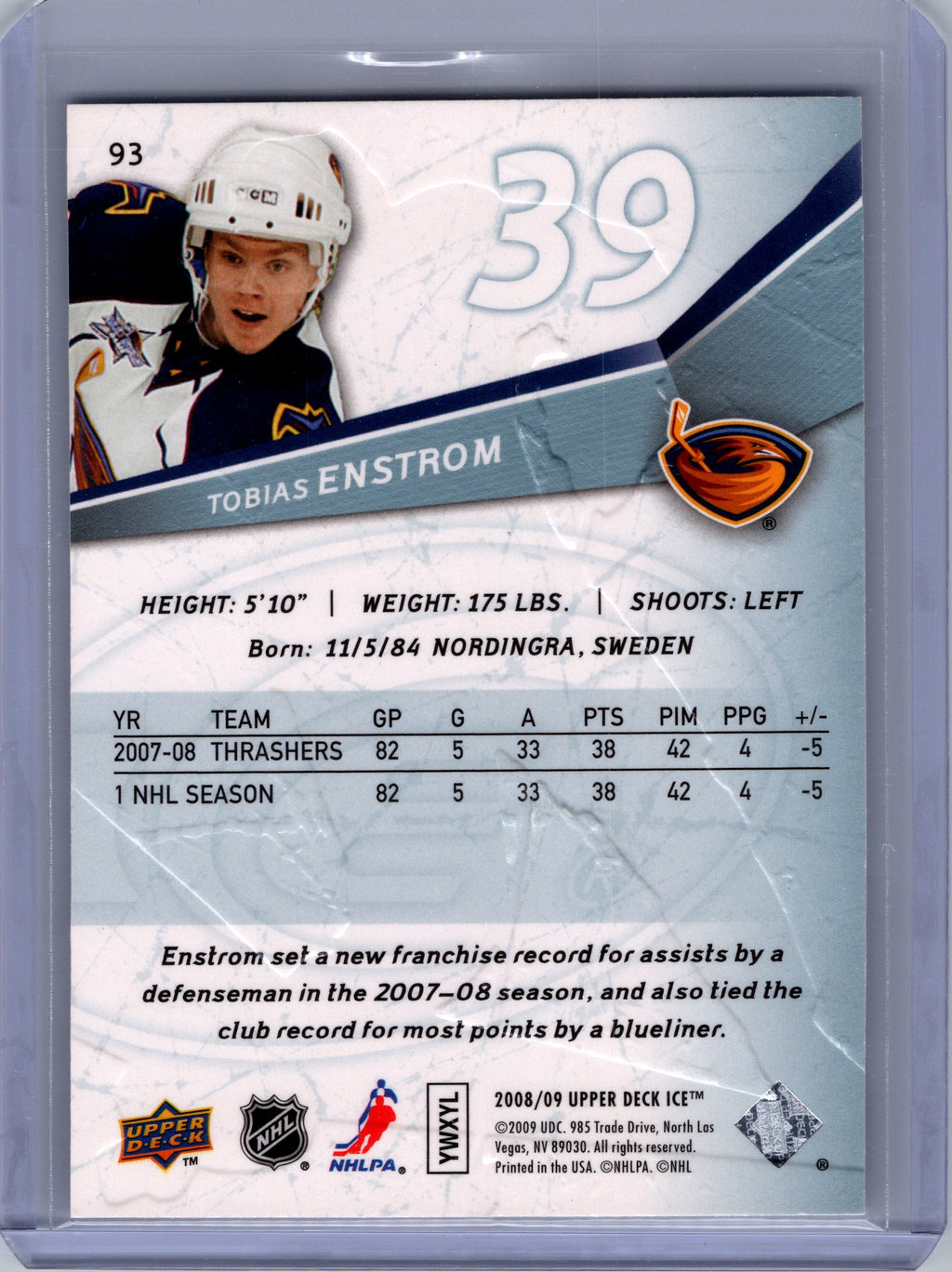 2008-09 Upper Deck Ice #93 Tobias Enstrom