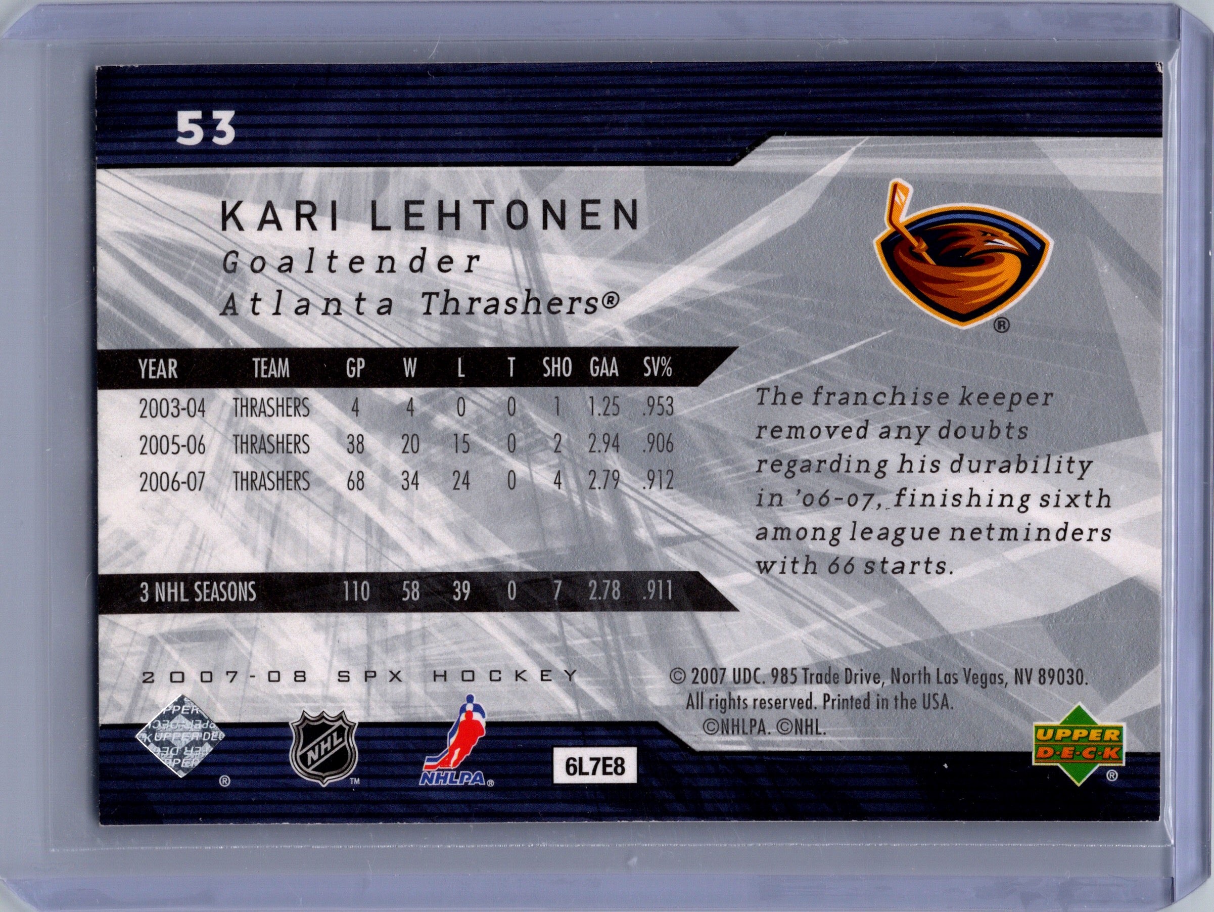 2007-08 SPx #53 Kari Lehtonen