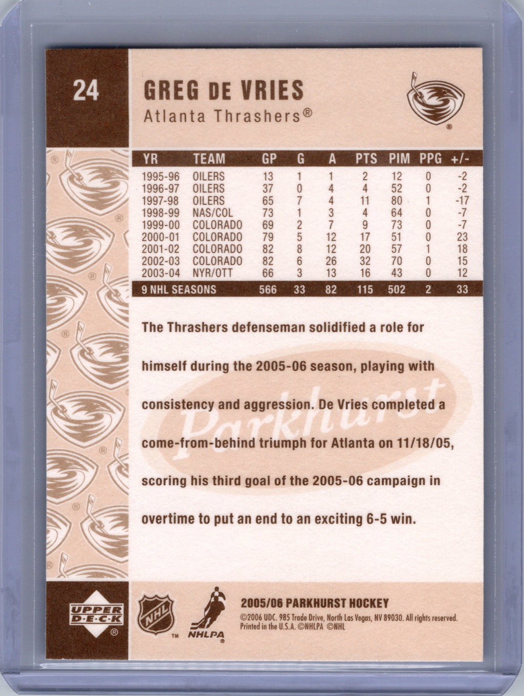 2005-06 Parkhurst #24 Greg de Vries