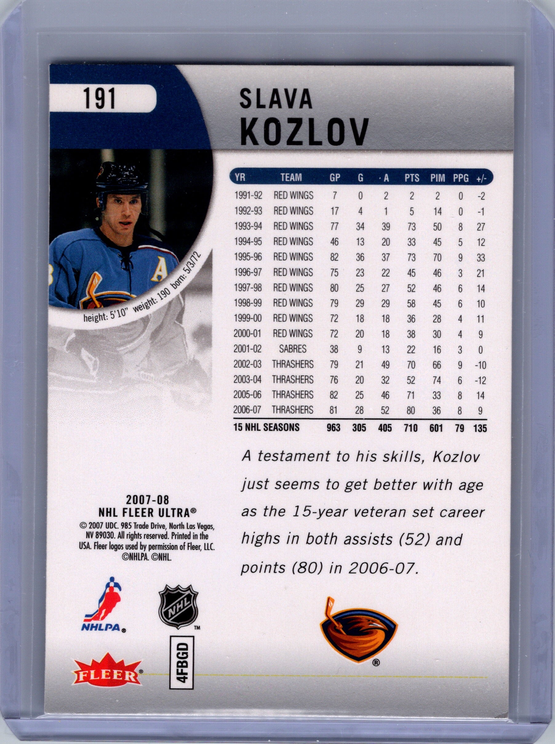 2007-08 Ultra #191 Slava Kozlov