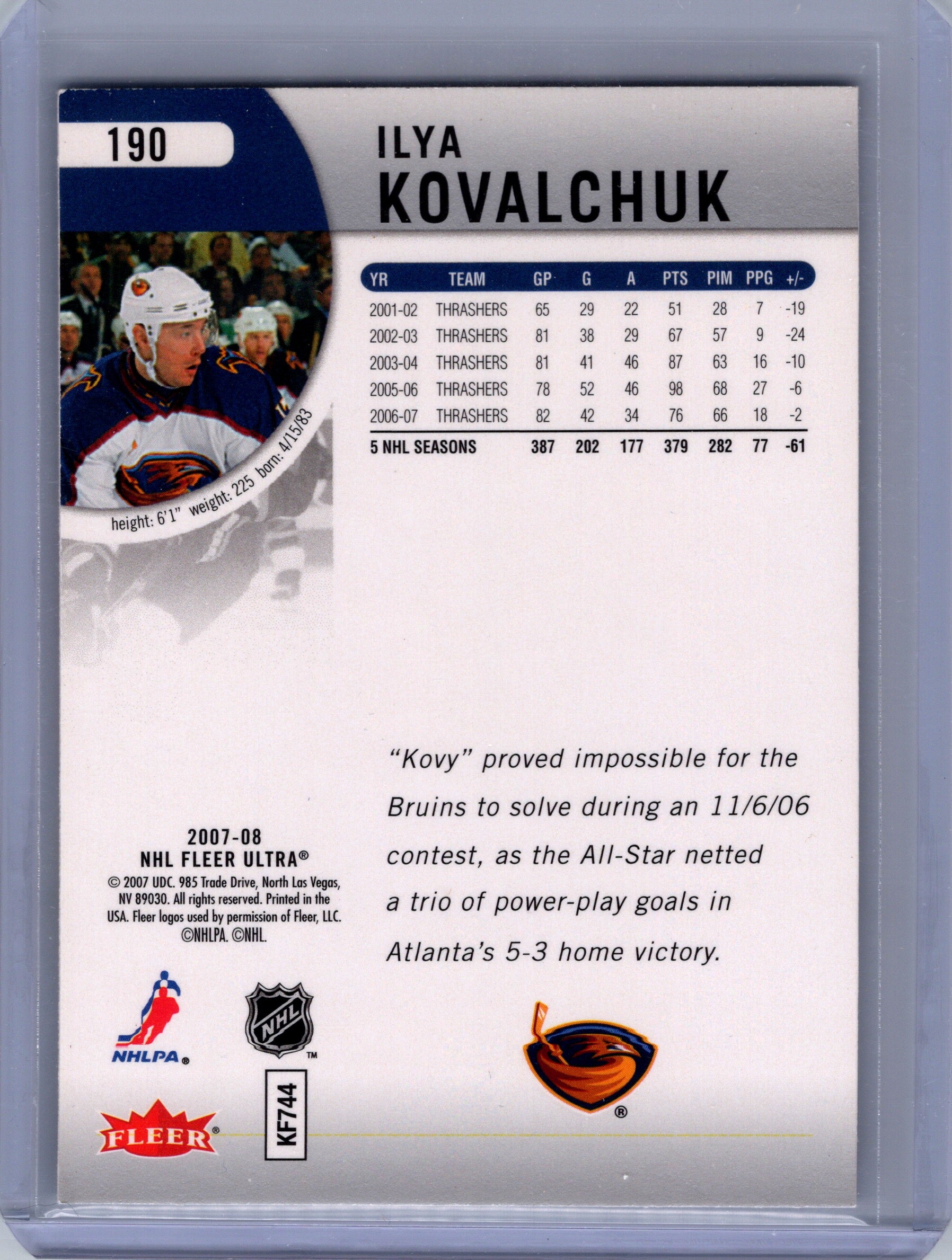 2007-08 Ultra #190 Ilya Kovalchuk