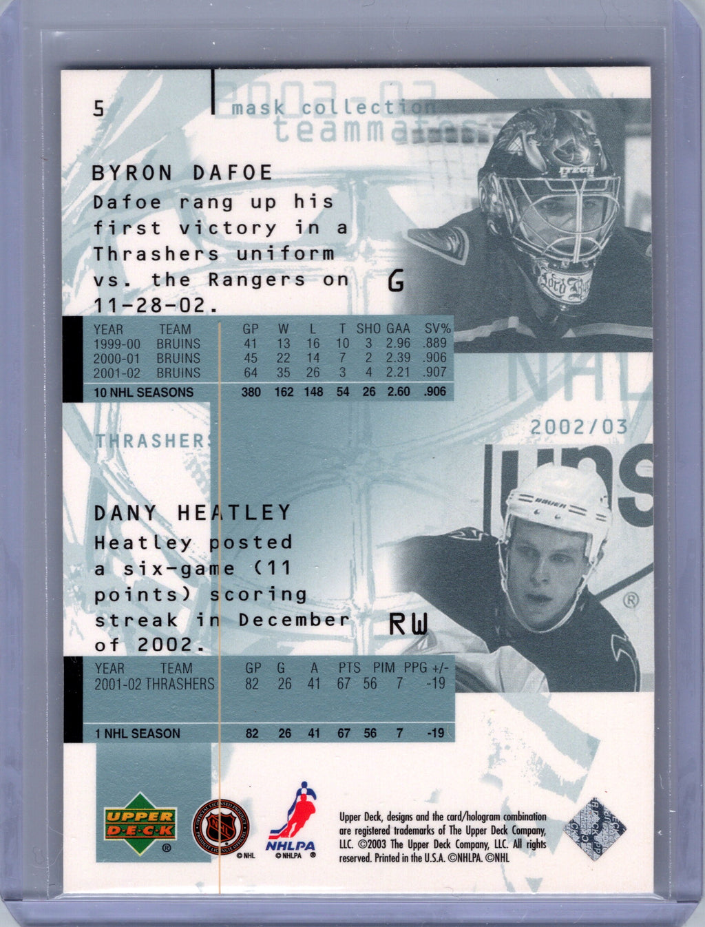 2002-03 Upper Deck Mask Collection #5 Dany Heatley / Byron Dafoe