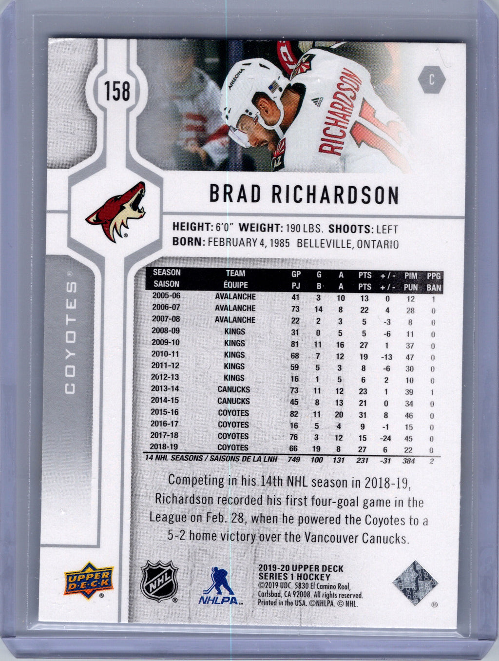 2019-20 Upper Deck #158 Brad Richardson