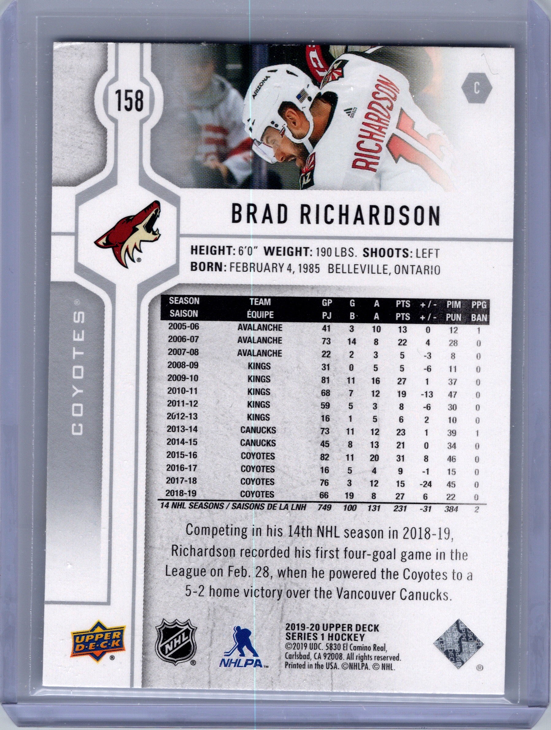 2019-20 Upper Deck #158 Brad Richardson