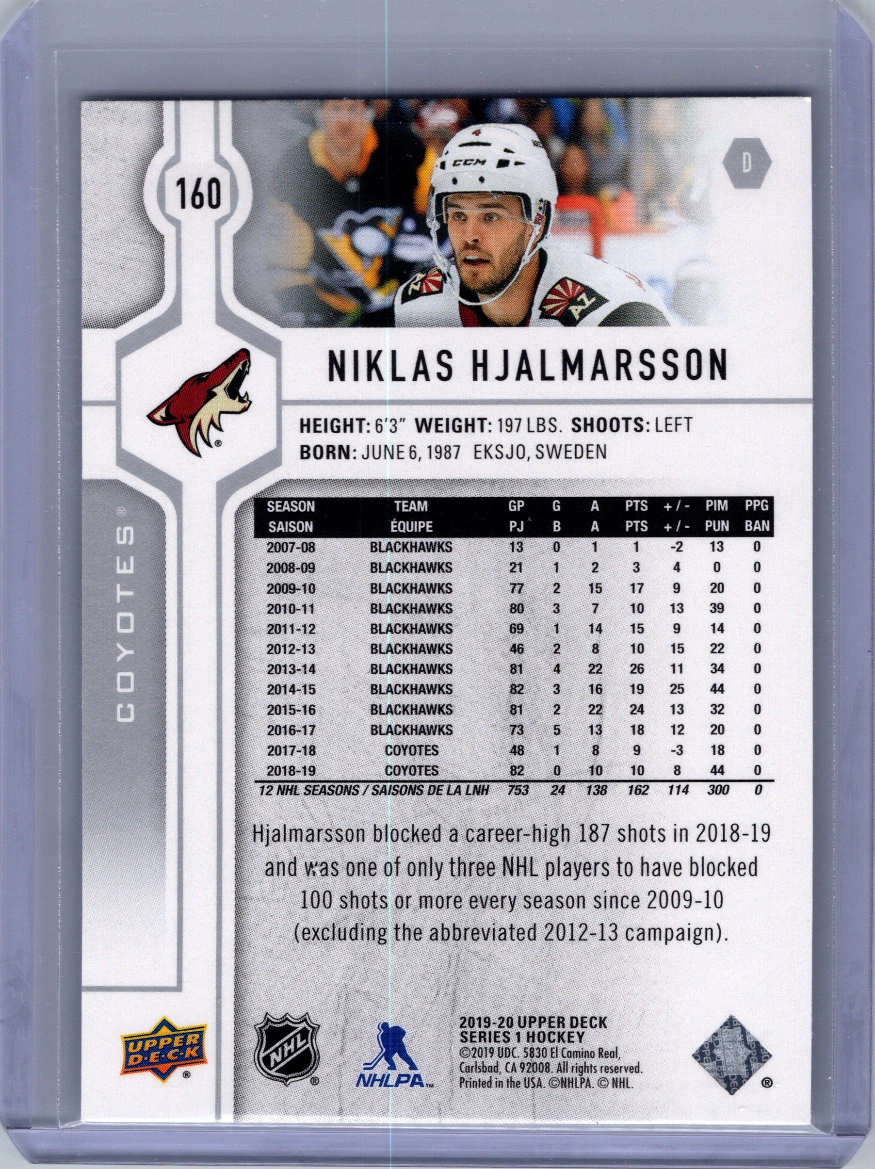 2019-20 Upper Deck #160 Niklas Hjalmarsson