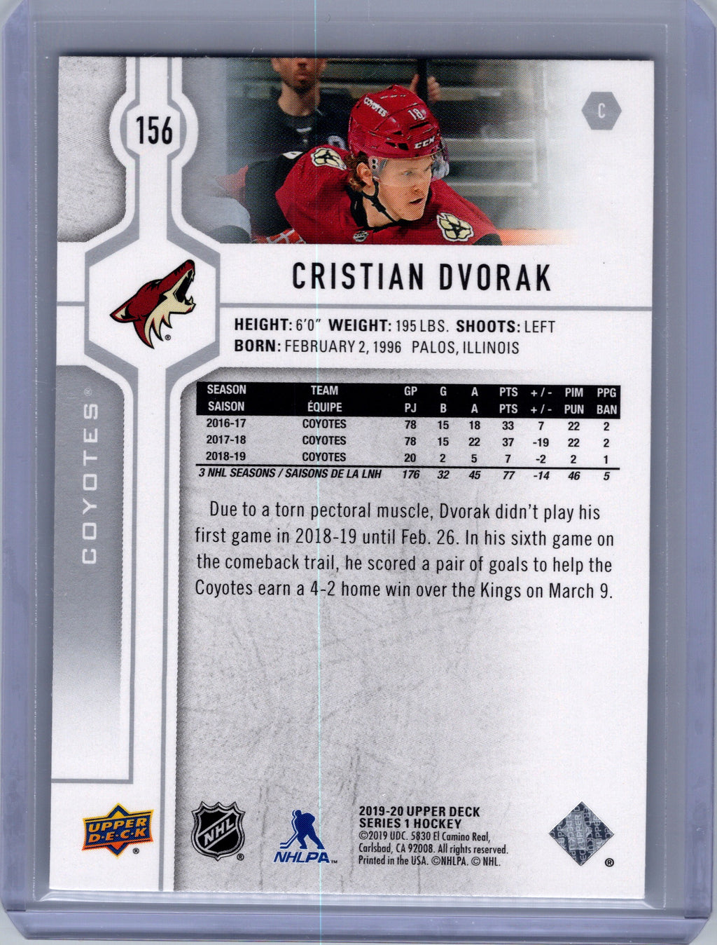 2019-20 Upper Deck #156 Christian Dvorak